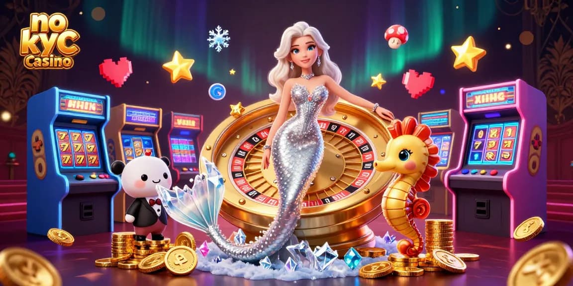 Scopri un'esperienza di gioco emozionante in un casinò no kyc che presenta una scena glamour di una donna con una ruota della roulette dorata.