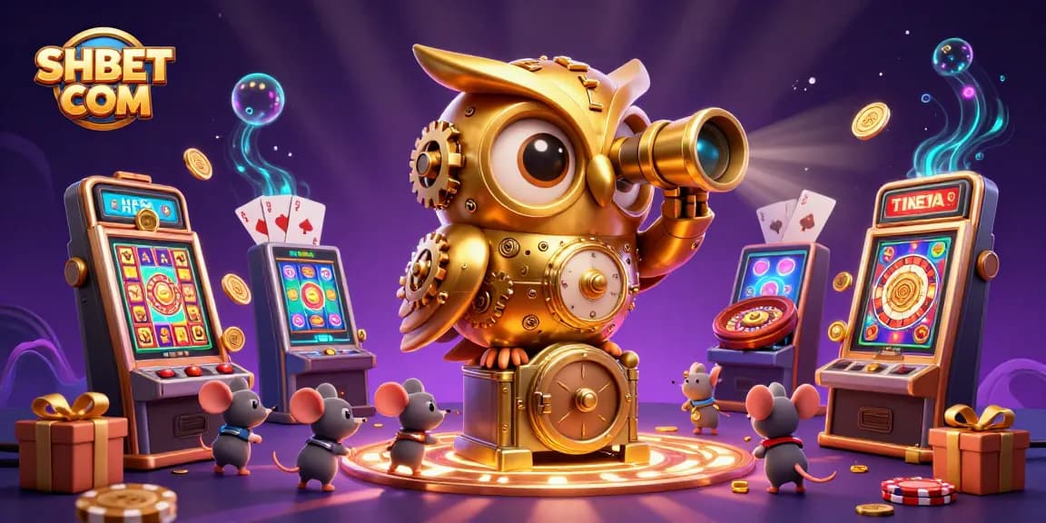 Engage with SHBET COM through an exciting casino adventure featuring golden owl and vibrant game elements.