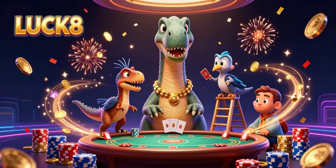 Experience thrilling wins at LUCK8 with a vivid casino adventure featuring a playful brontosaurus!