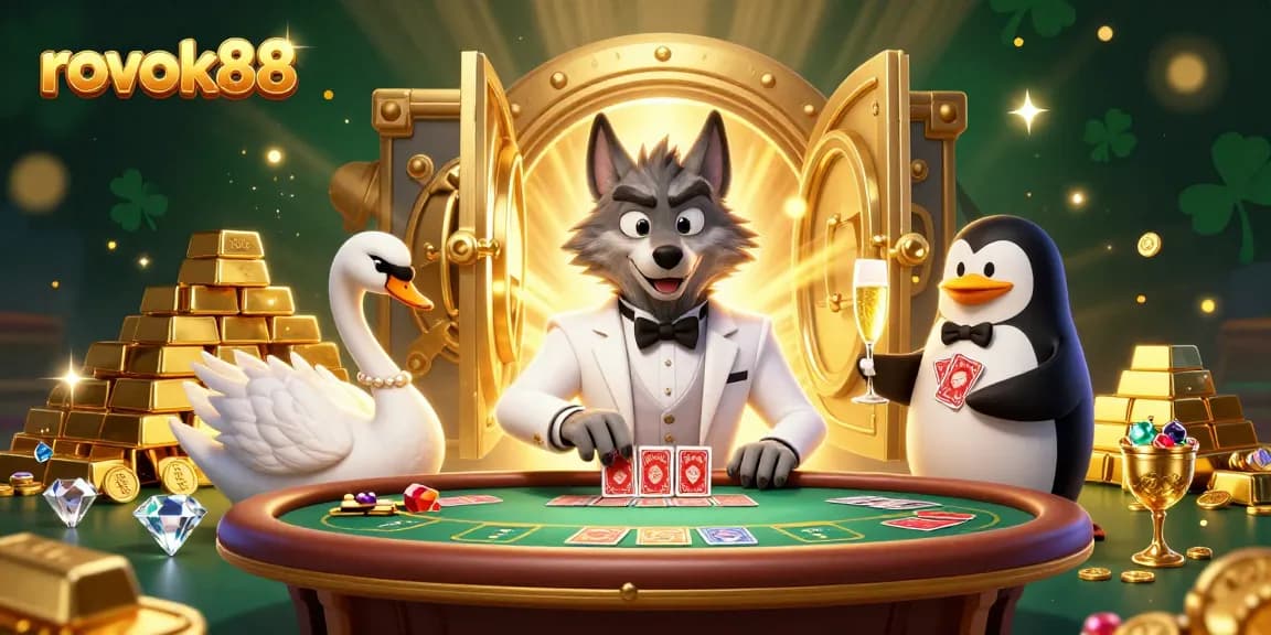 Engage with the thrill of rokok88 gaming scene featuring premium casino characters and lavish treasures.