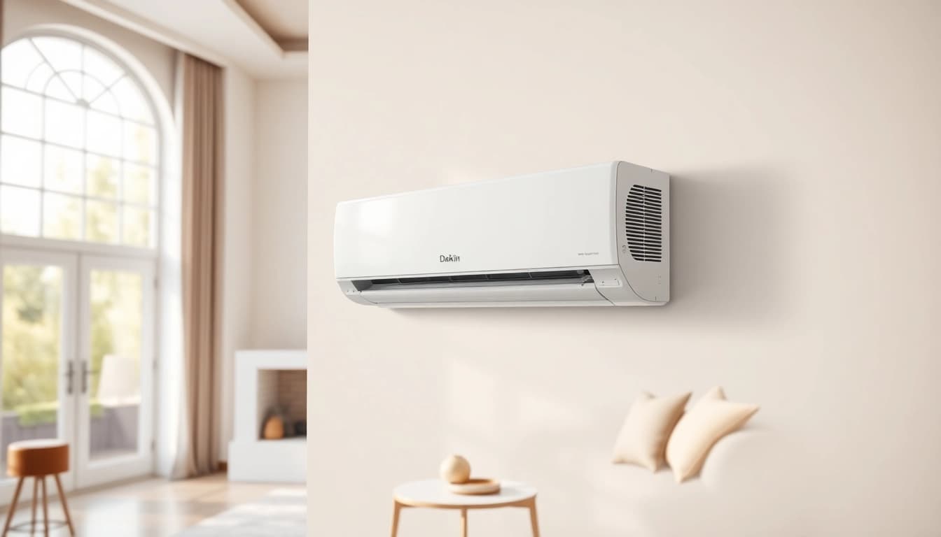 Install the Daikin mini split ac in a modern living space featuring a bright, airy atmosphere.