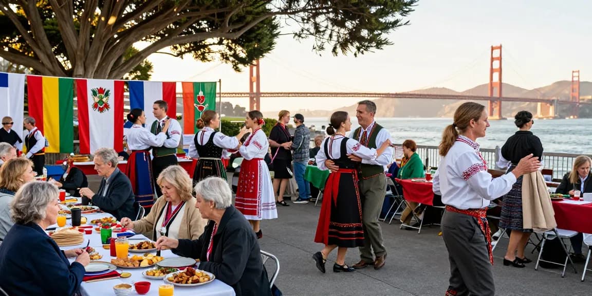 Community celebration at NAGA2000, showcasing Polish culture in San Francisco with traditional foods and dancing.