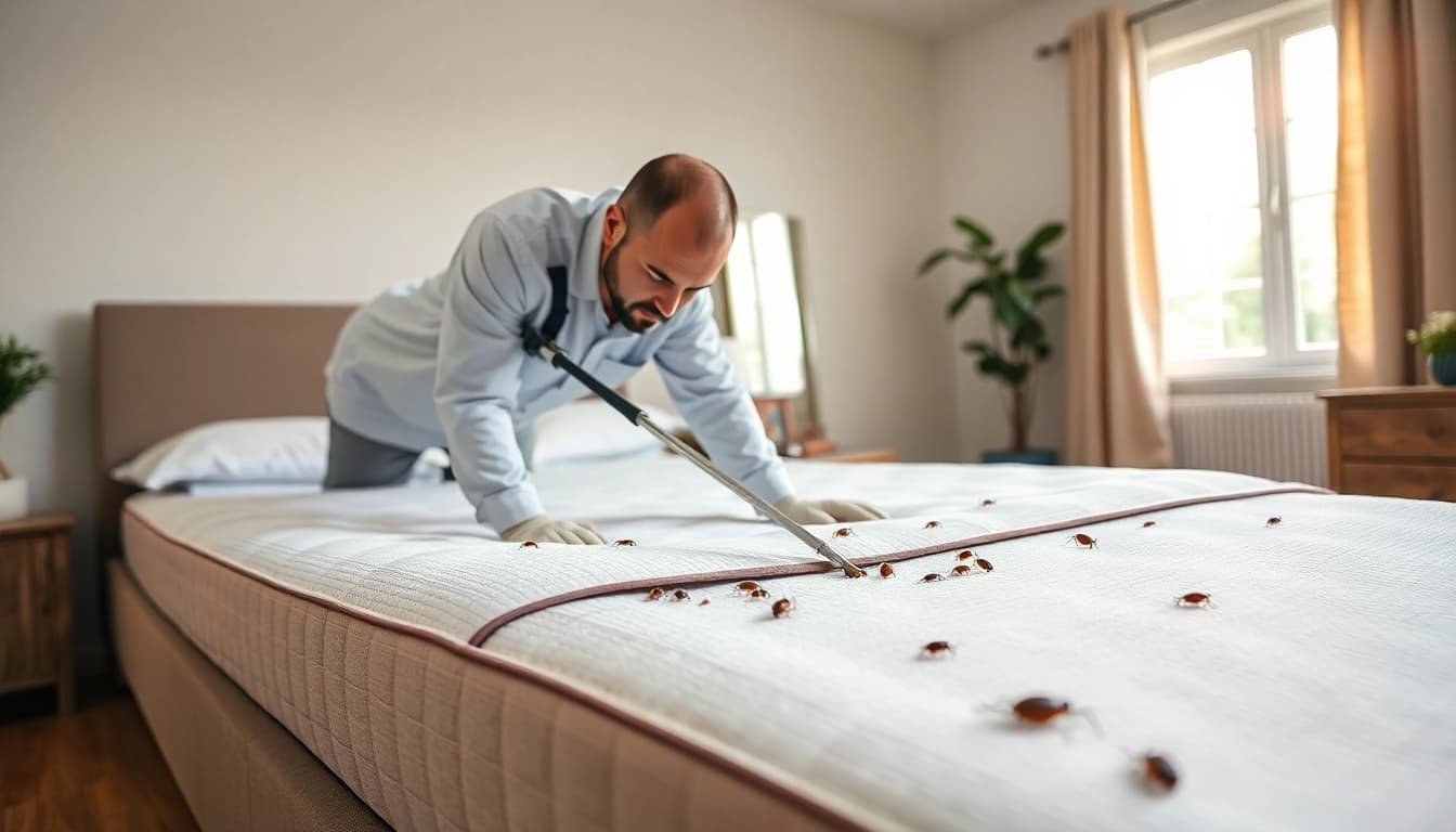Assessing bed bug treatment cost with a professional pest control technician in a home