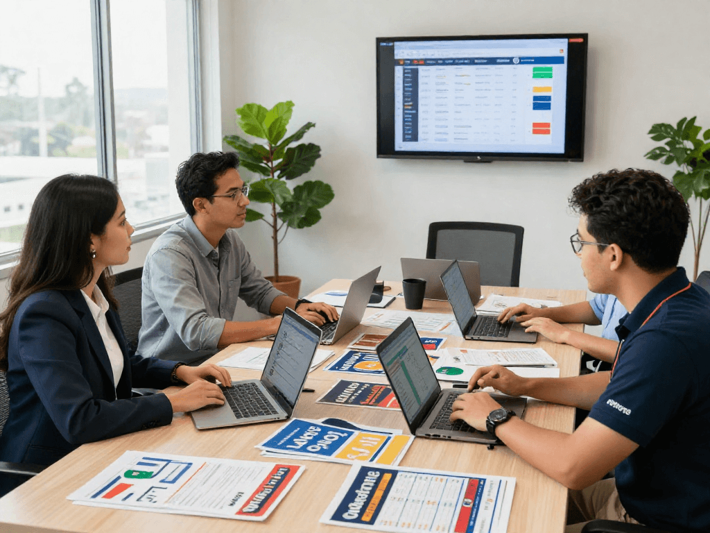 Team strategizing rapid response for campaigns in a dynamic office setting.