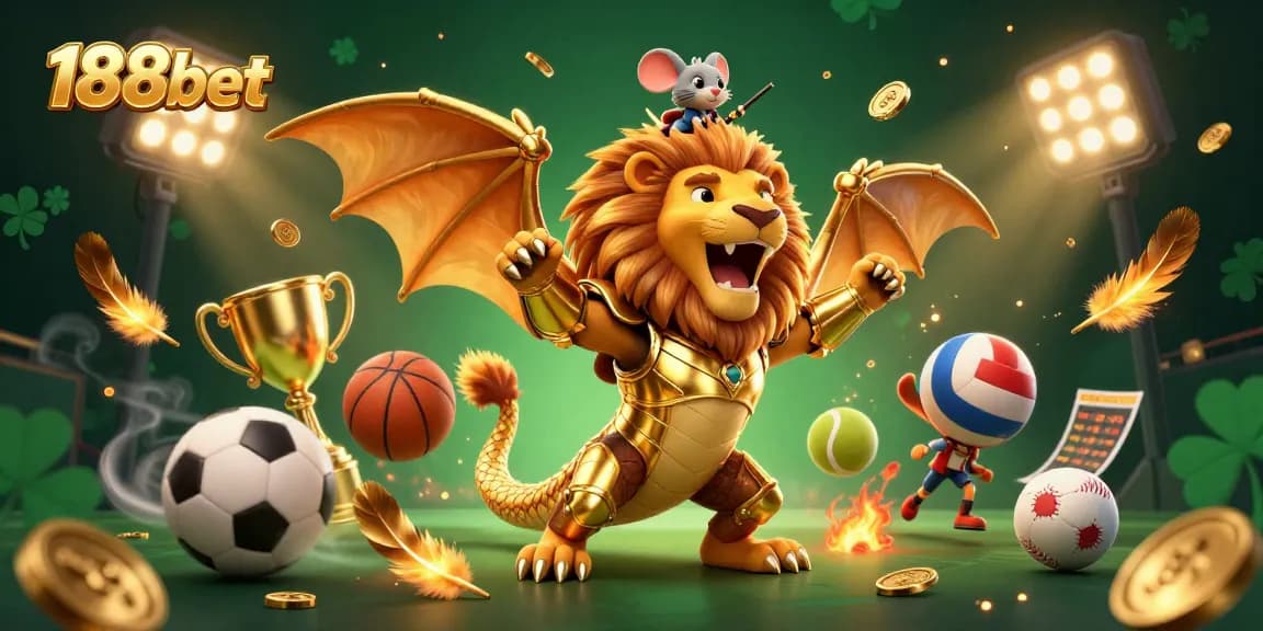 Experience exhilarating sports betting with 188bet in a vibrant 3D casino scene full of dynamic action.