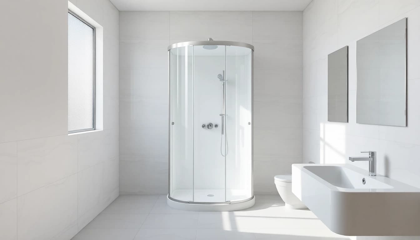 Präsentation einer eleganten duschkabine 100x100 in einem modernen Badezimmer-Setting.
