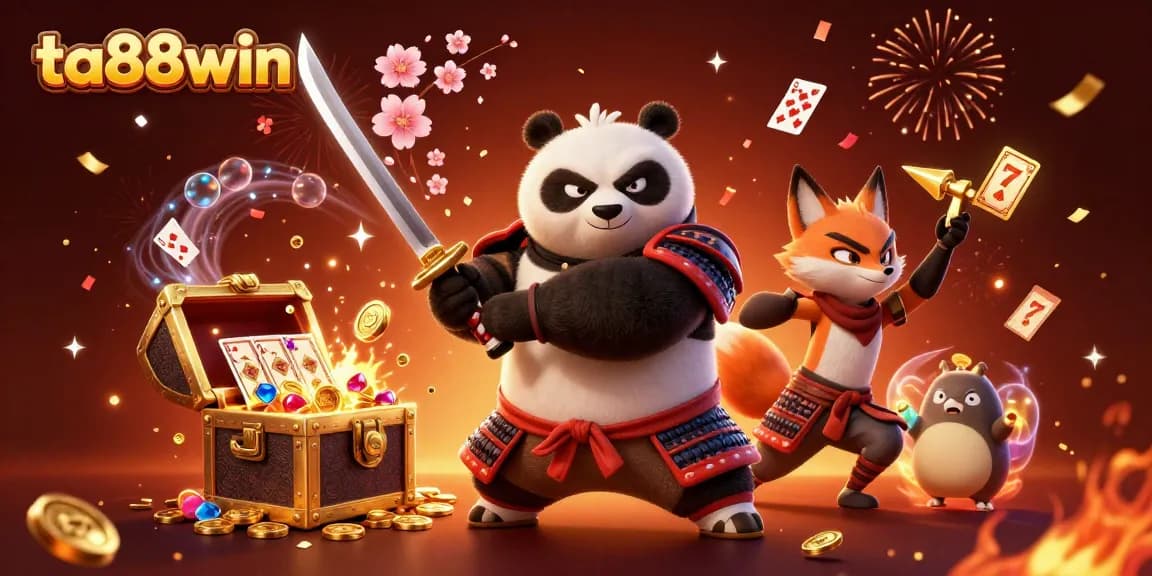 Engage with the vibrant gaming world of ta88win, featuring dynamic characters in a lively 3D casino scene.