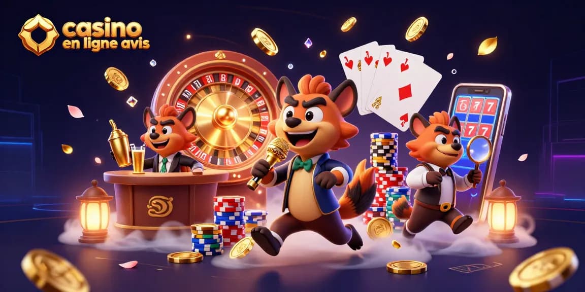Les hyènes animent un club de casino lors d'une soirée, découvrant des avis sur les jeux en ligne.