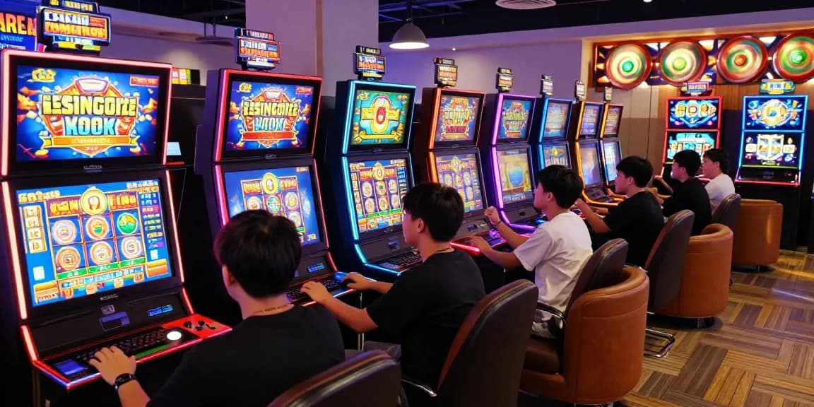 Players enjoying slot gacor games in a vibrant online gaming lounge