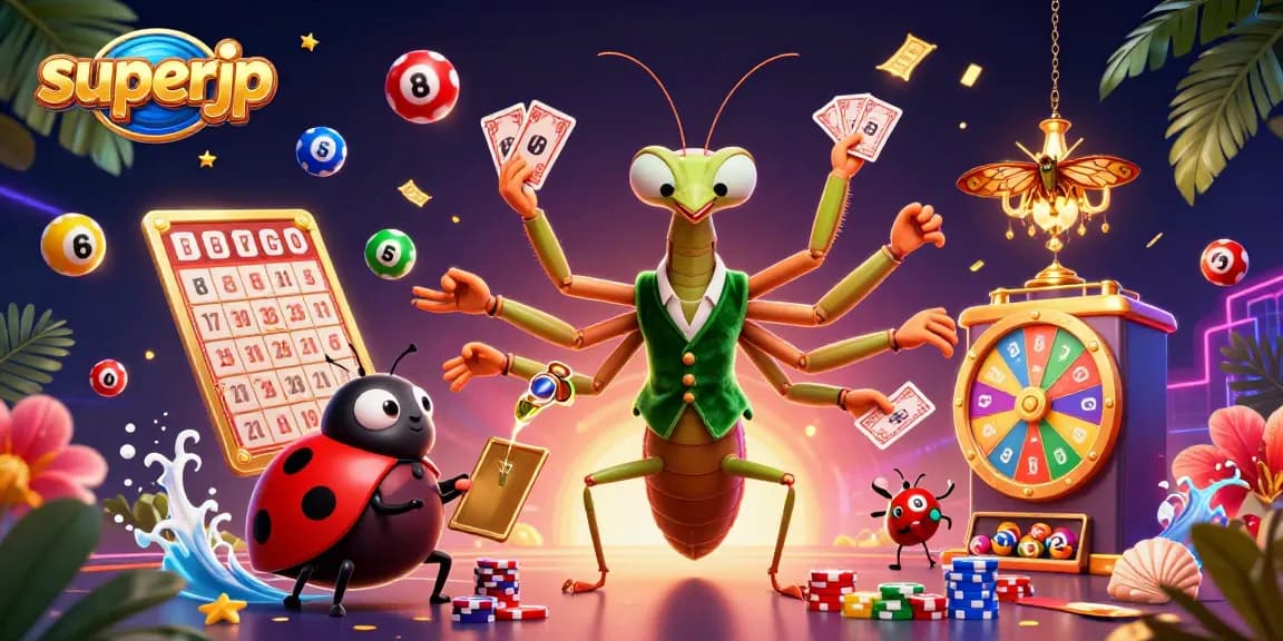 Experience superjp with a vibrant 3D casino illustration showcasing dynamic lottery elements, captivating characters, and rich visuals.