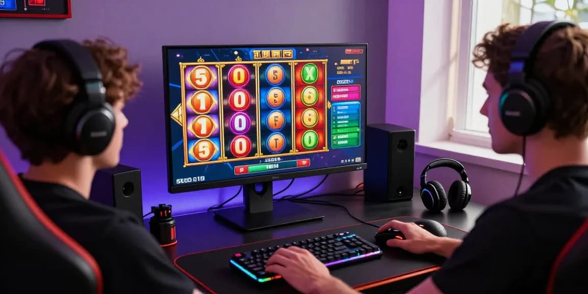 Online gamer excitedly playing slot deposit 5000 game on modern computer.