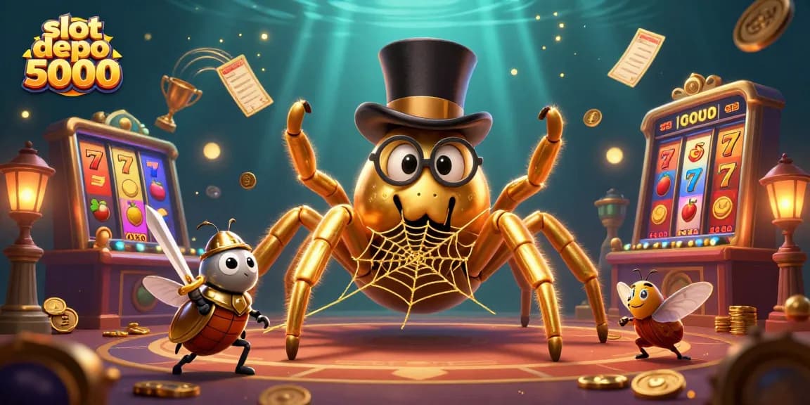 Win big with slot depo 5000 as a giant golden tarantula weaves a lucrative web in a casino