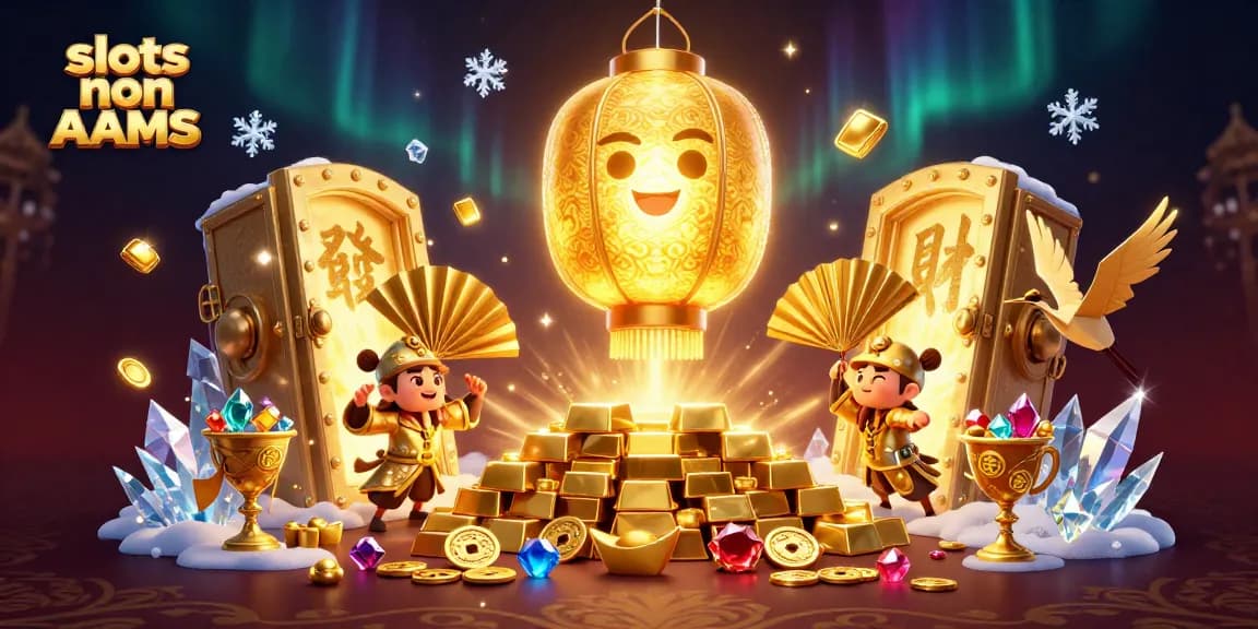 Gioca alle slot non AAMS con luci e tesori scintillanti in un vivace casino notturno.