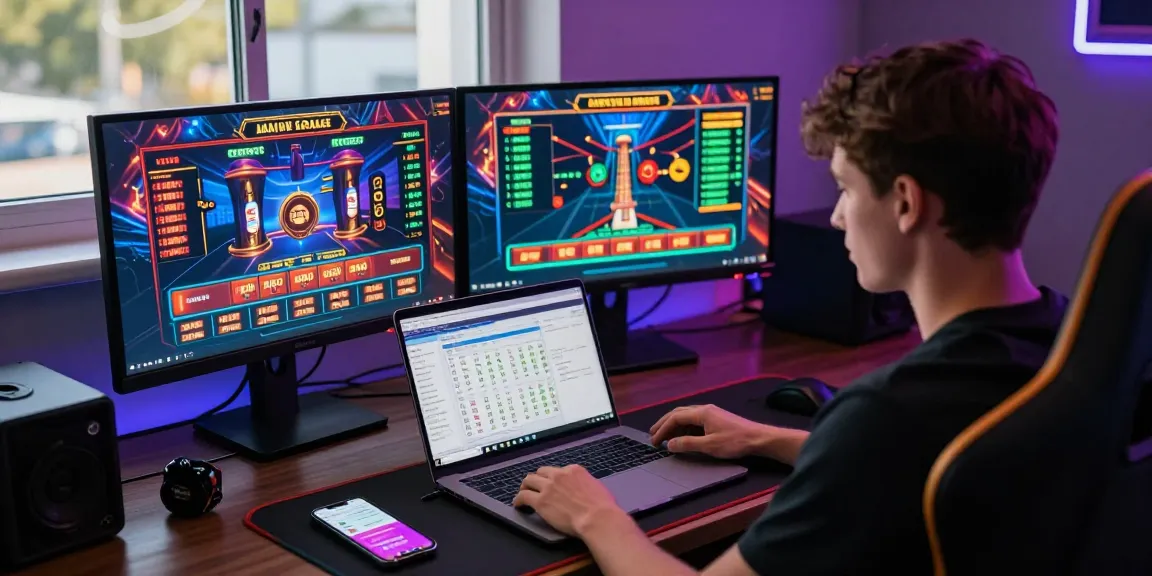 Engaging online gambling experience with raja 328 platform on dual monitors showcasing games and betting.