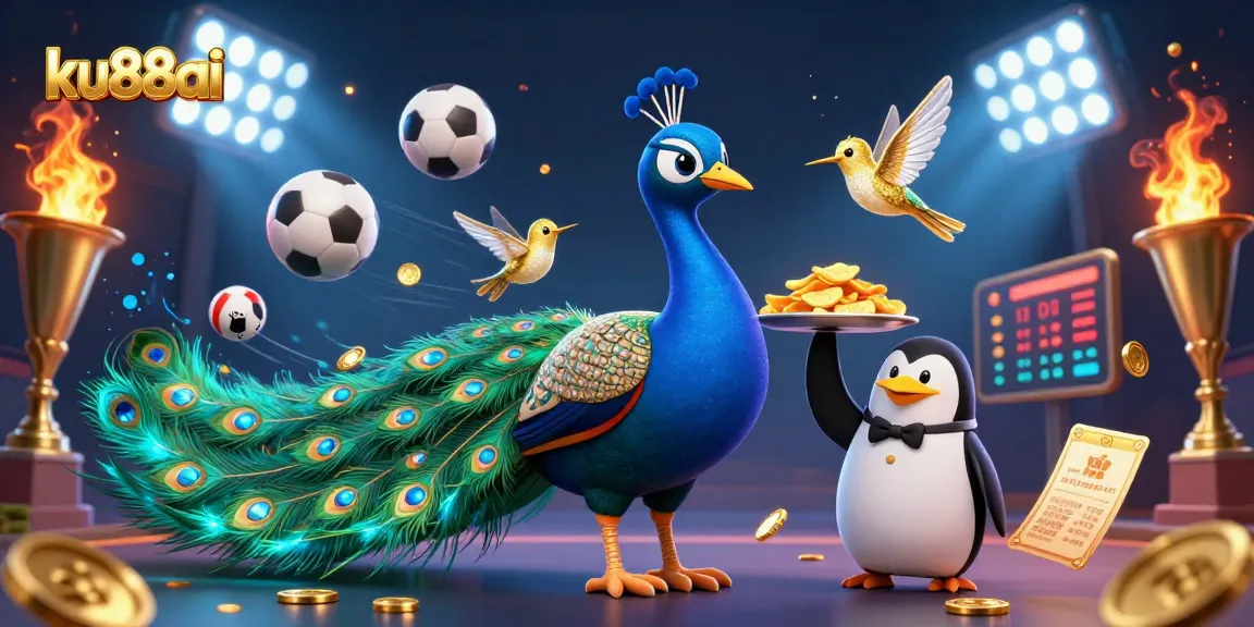 ku88ai showcases a lively casino scene with vibrant characters and dynamic sports betting elements.