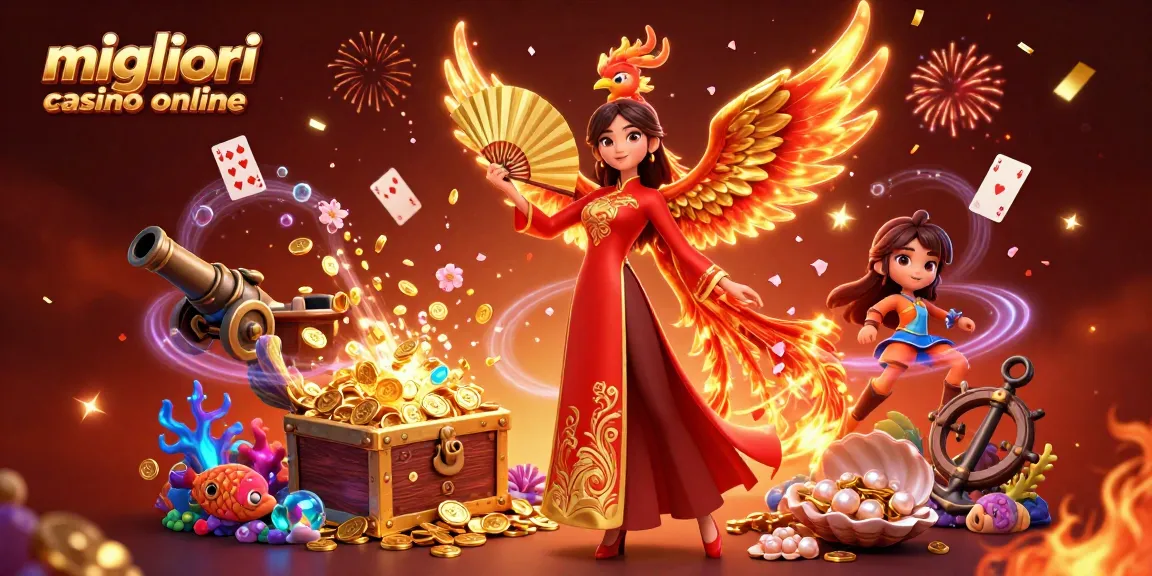 Scopri l'emozione nei migliori casino online con una vivace scena 3D che presenta elementi culturali e giochi da casinò.