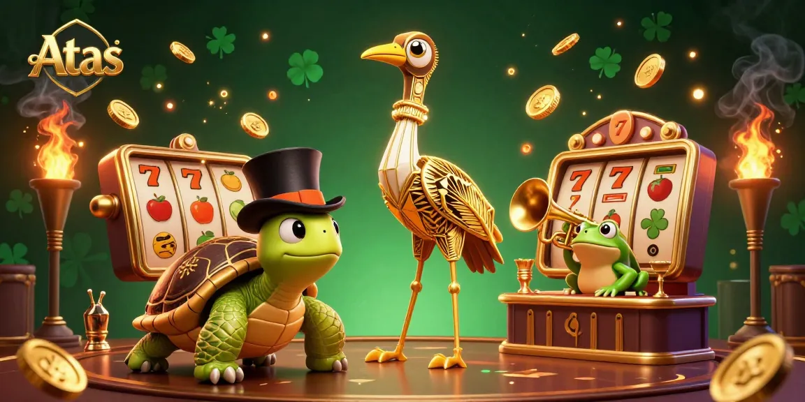 Experience thrilling gameplay at Atas Casino with vibrant 3D characters amid spinning slot reels and golden winnings.