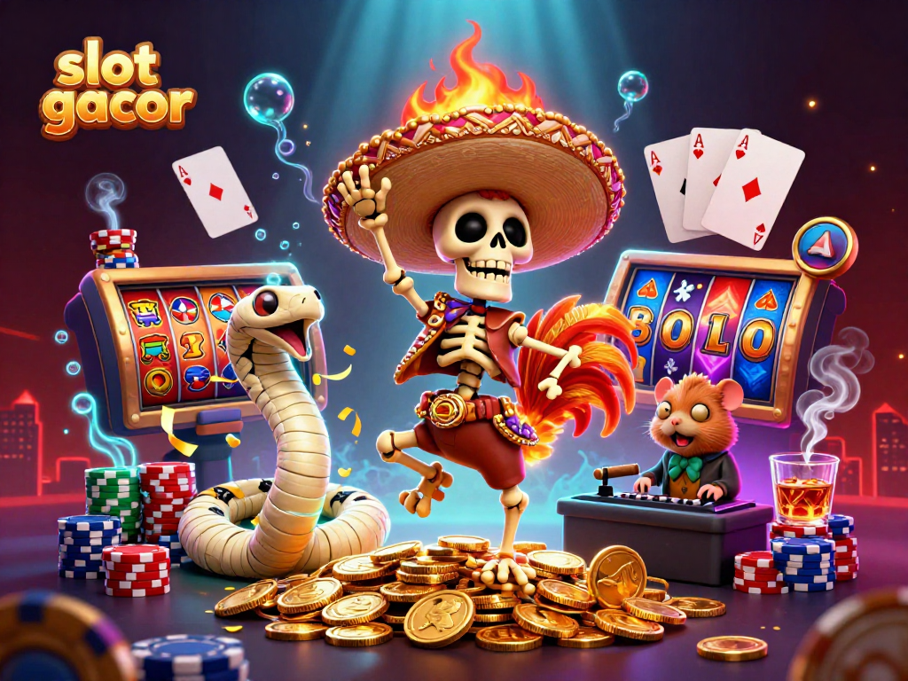 Experience slot gacor action with vibrant characters dancing on golden coins in this casino scene.