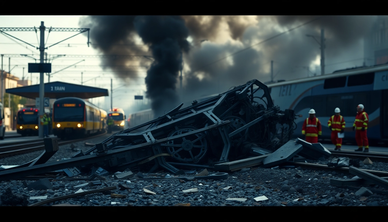 A critical moment from the spain train crash illustrating emergency responders amidst wreckage.