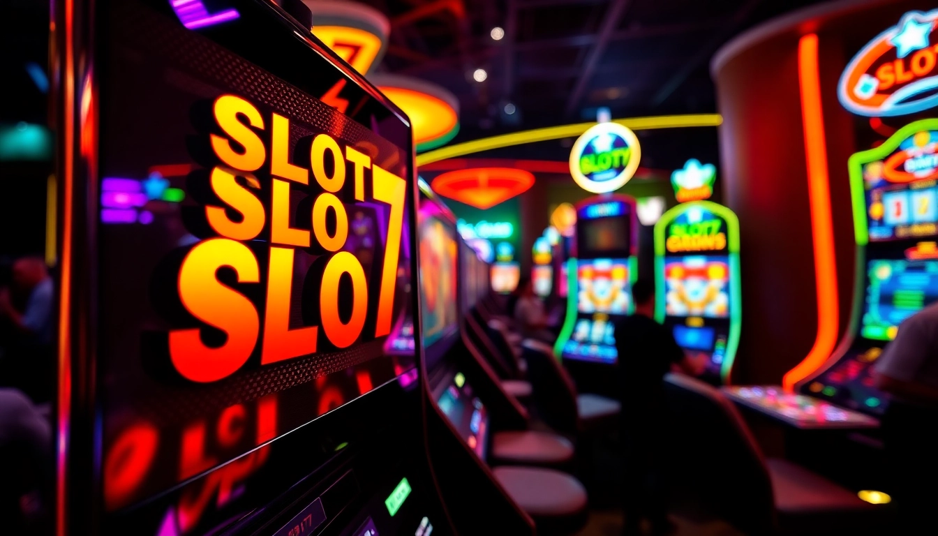 Menampilkan Slot77 yang menarik di mesin slot dalam suasana kasino yang cerah.
