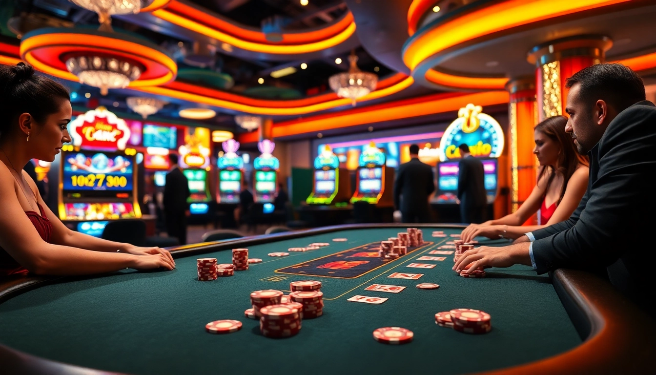 Spannende Spieler warten auf den Gewinn bei casino online spiele an einem eleganten Pokertisch.