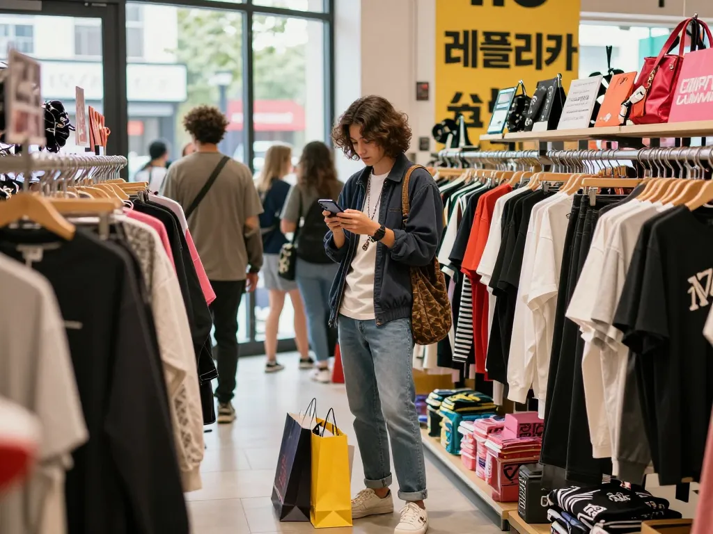 Shopping experience at a 레플리카 쇼핑몰 showcasing stylish designer replicas and vibrant urban atmosphere.