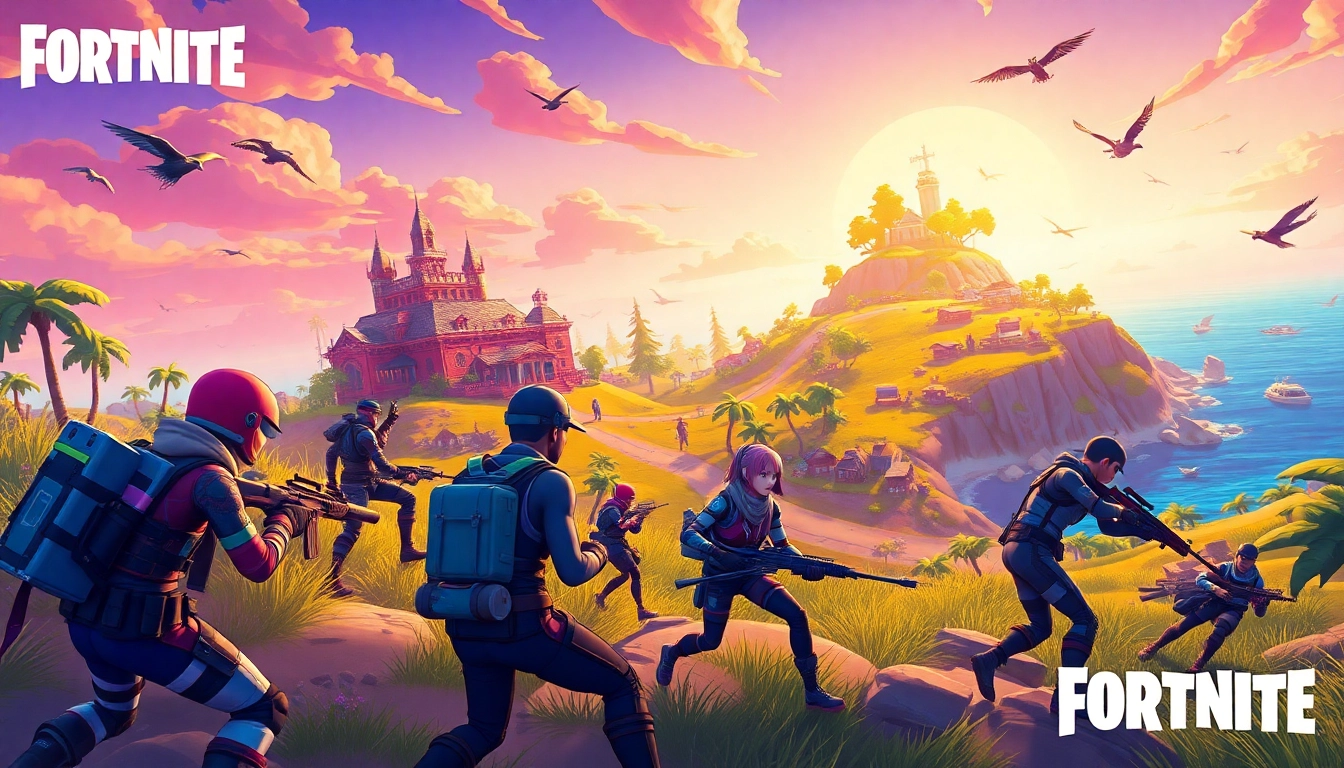 Dynamic players showcasing the Best Fortnite script in action with vibrant weapons and imaginative gameplay.