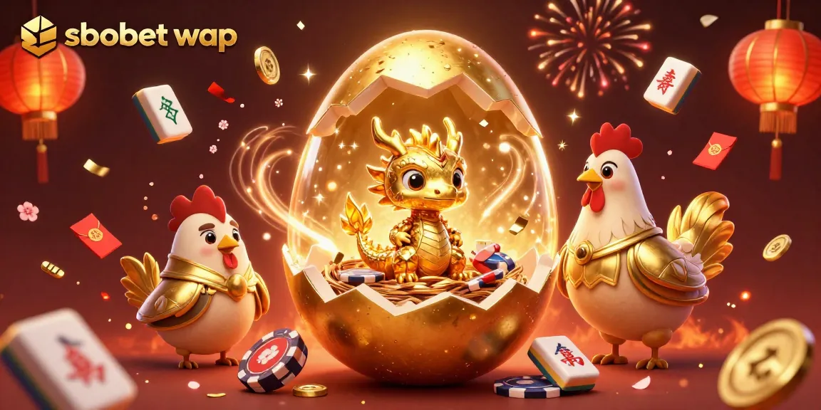 Experience sbobet wap with a dazzling baby dragon amidst poker chips and golden treasures.