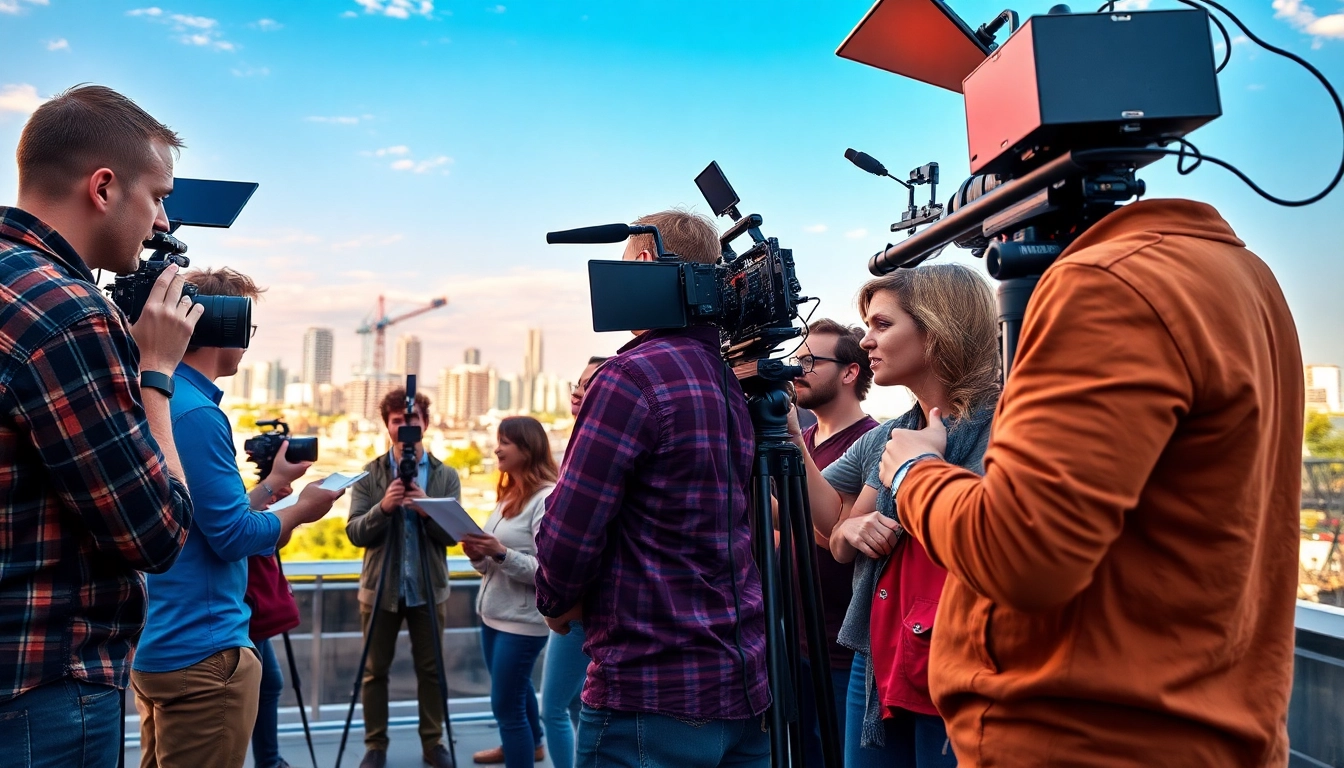 Dynamic video production team collaborating in Edmonton, showcasing creativity and teamwork.