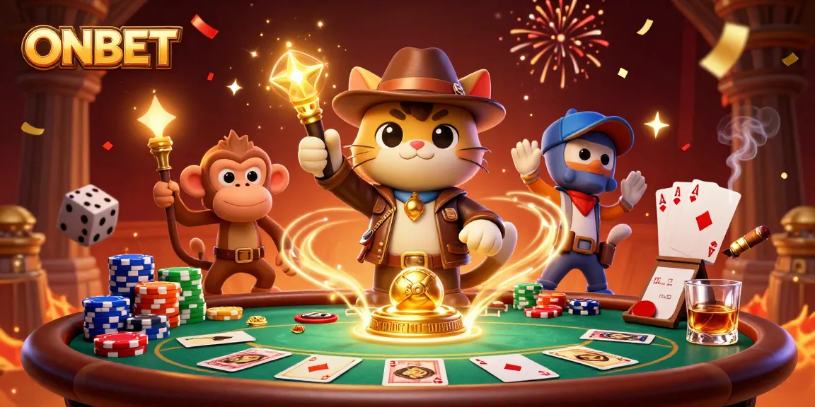 Experience thrilling adventures with ONBET and discover casino treasures in a vibrant 3D illustration.