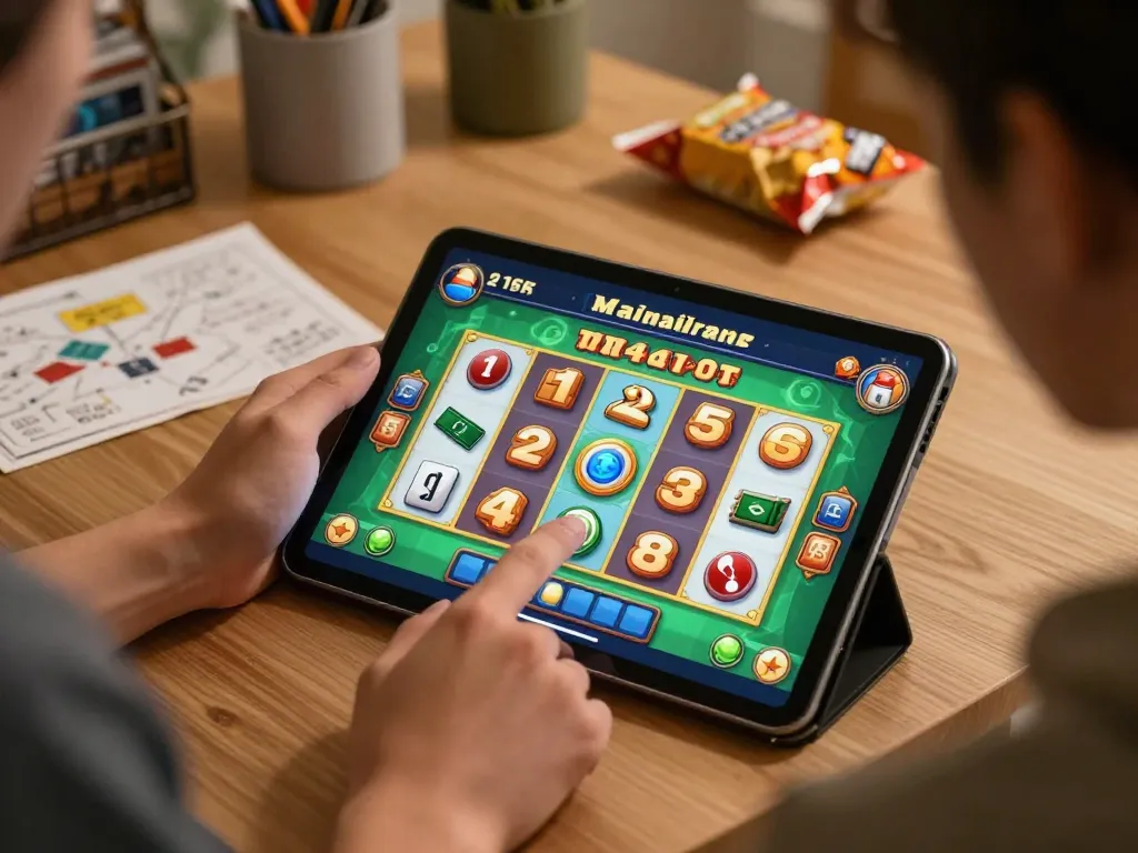 Engaging gameplay on slot mahjong showing vibrant animations and user interaction on a tablet