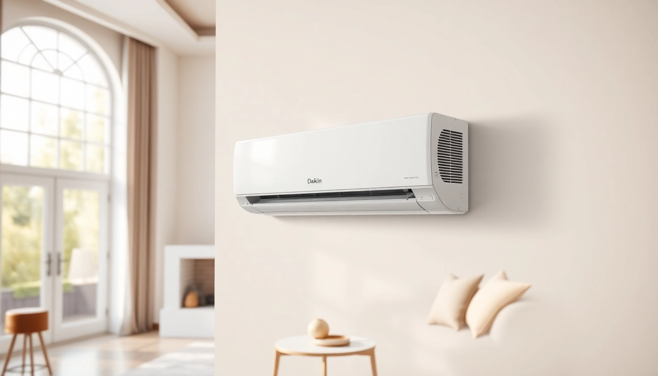 Install the Daikin mini split ac in a modern living space featuring a bright, airy atmosphere.