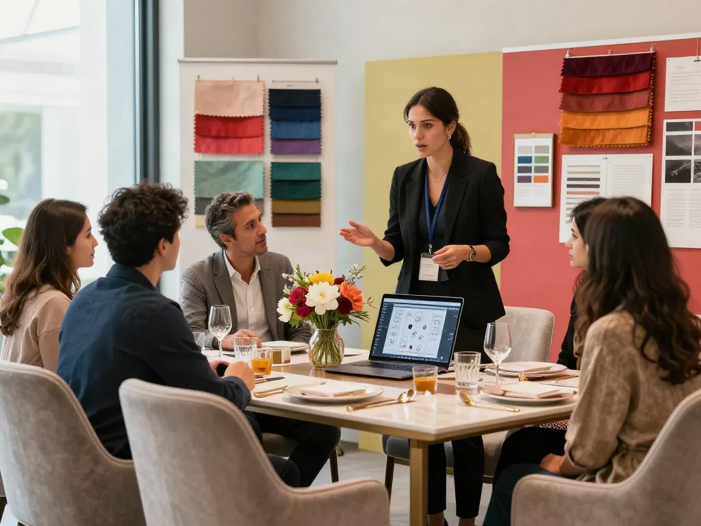 Event furniture rental showcased in a collaboration scene with stylish chairs and elegant table arrangements for event planning.