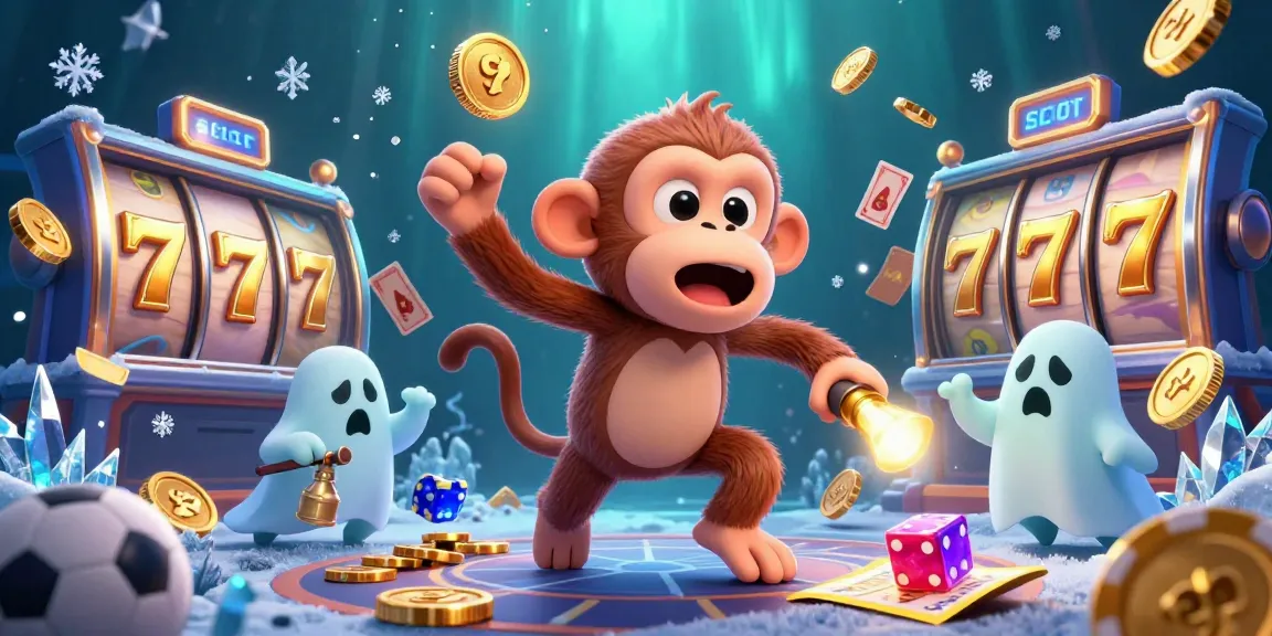 Spin the slot reels in a lively haunted casino, featuring a mischievous monkey and curious puppy.