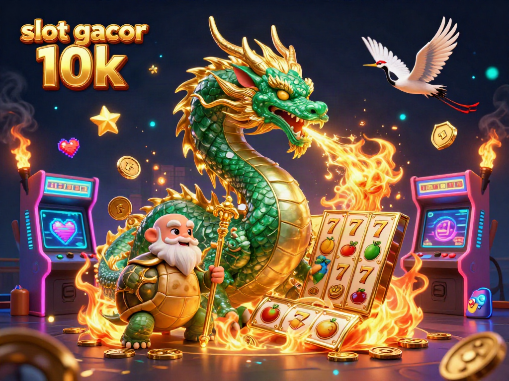 Experience slot gacor 10k with a mystical jade dragon, game machines, and vibrant casino elements.