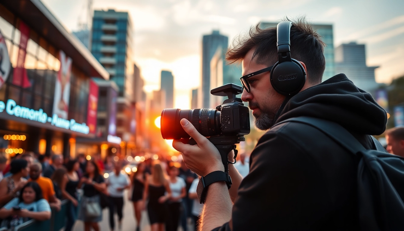 Dynamic scene of an edmonton videographer capturing an event in the city.