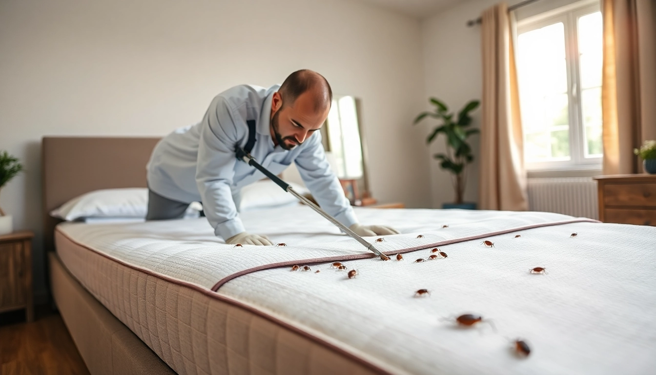 Assessing bed bug treatment cost with a professional pest control technician in a home