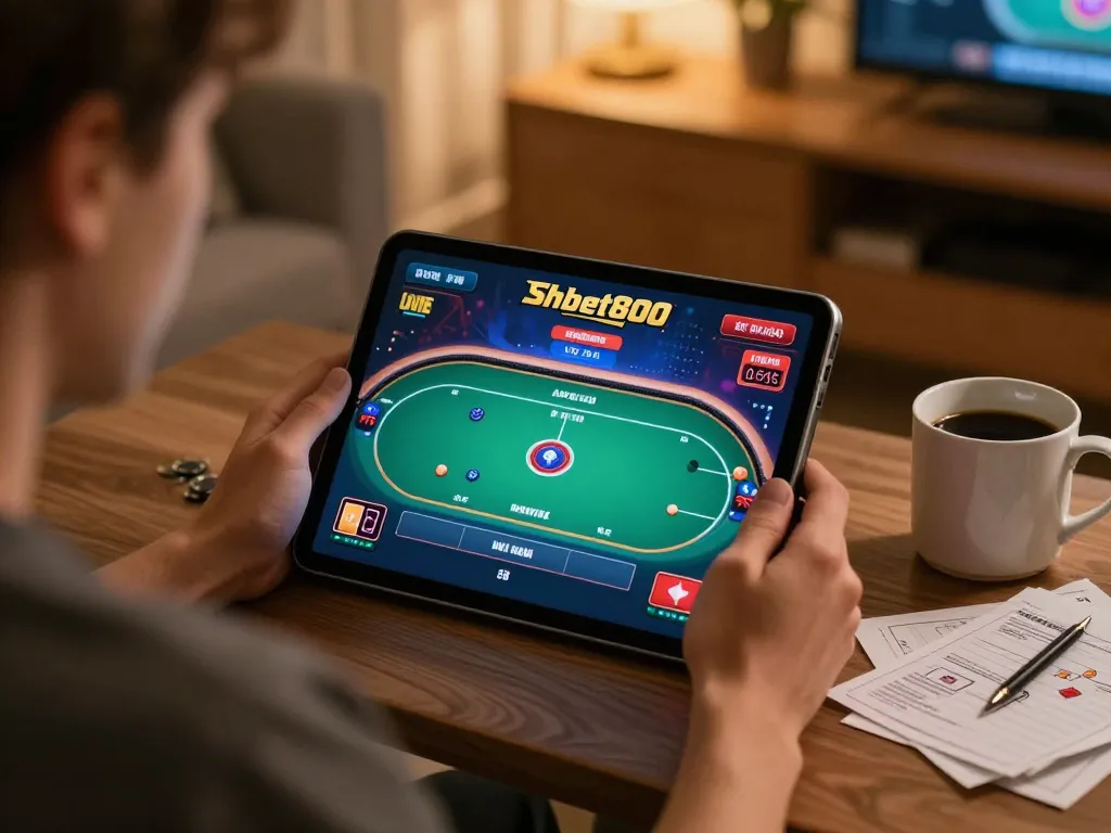 Engage in a thrilling poker game on shbet800 with a cozy home setting for strategic online gaming.