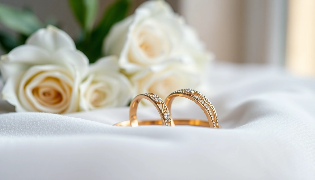 Showcase of couple rings highlighting intricate designs and elegant materials.