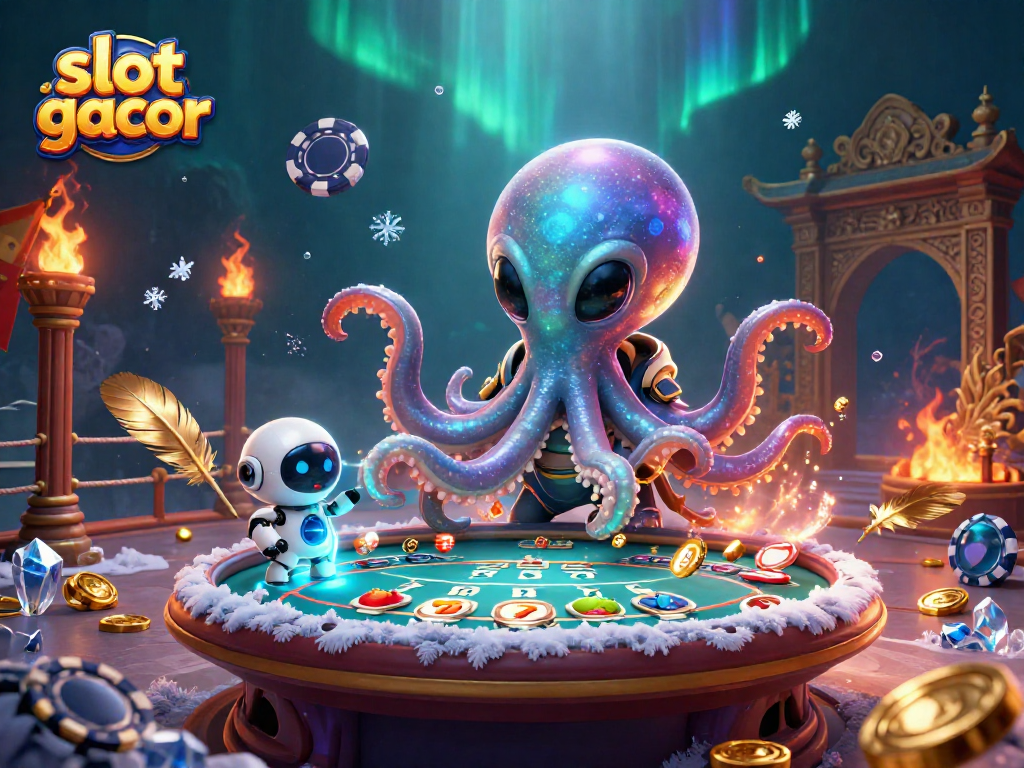 Engage with slot gacor visuals featuring an alien octopus at a holographic poker table.
