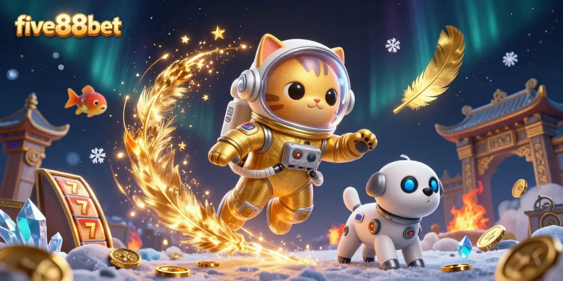 Experience excitement with five88bet in a captivating cosmic casino world featuring an astronaut cat and thrilling gaming elements.