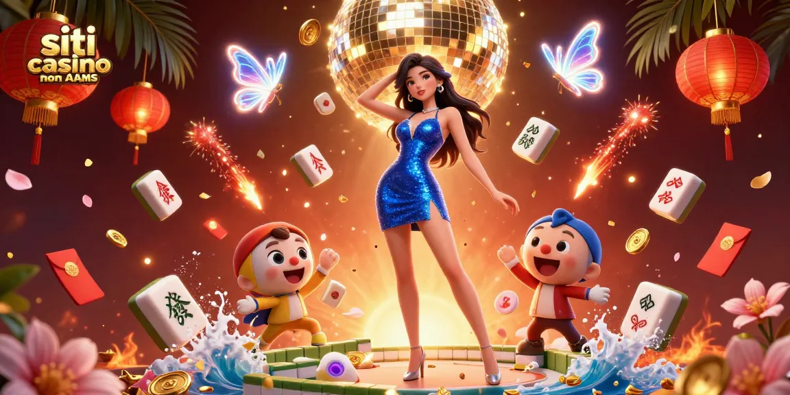 siti casino non AAMS presenta un gameplay dinamico con elementi e personaggi di casinò 3D vibranti in un'atmosfera festiva.
