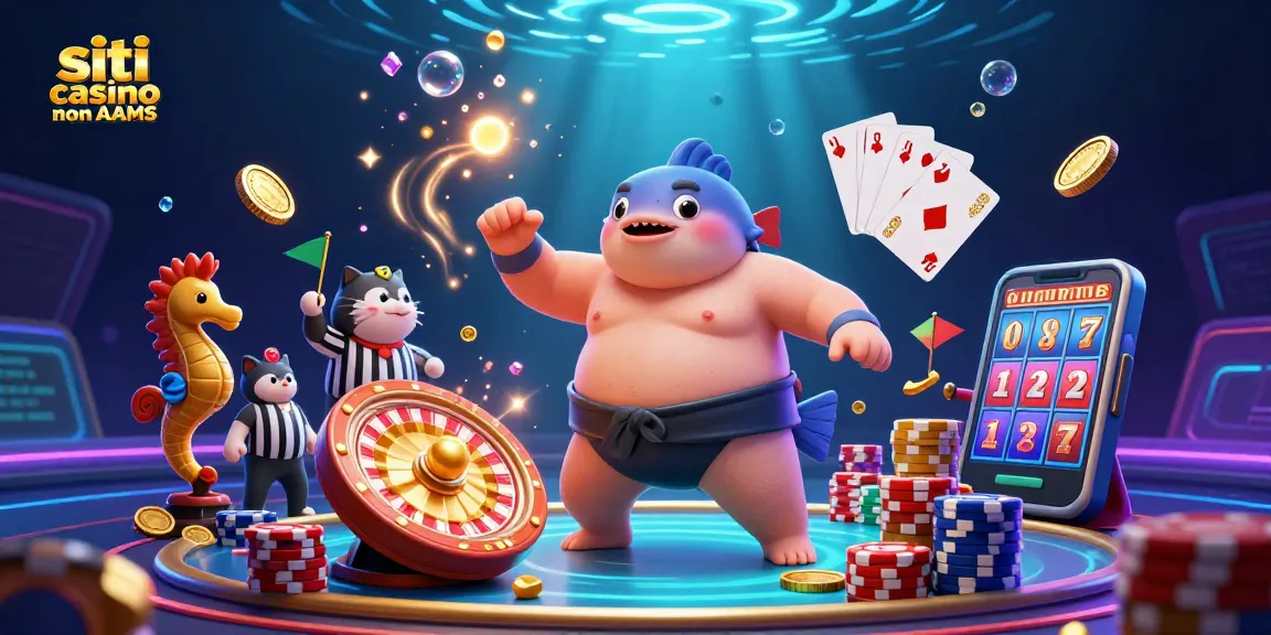 Interagisci con il dinamico mondo dei siti casino non AAMS che presenta un combattente fugu in 3D e spettacolari elementi di casinò.