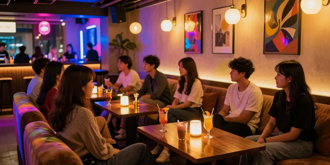 Experience the vibrant nightlife at 상봉동 한국관나이트 with friends in a lively lounge.