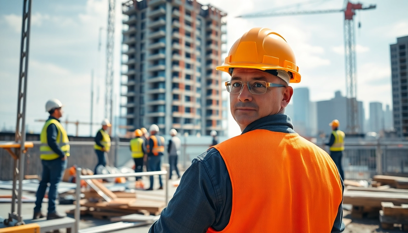 New York Commercial General Contractor supervising a vibrant construction site with workers and equipment.