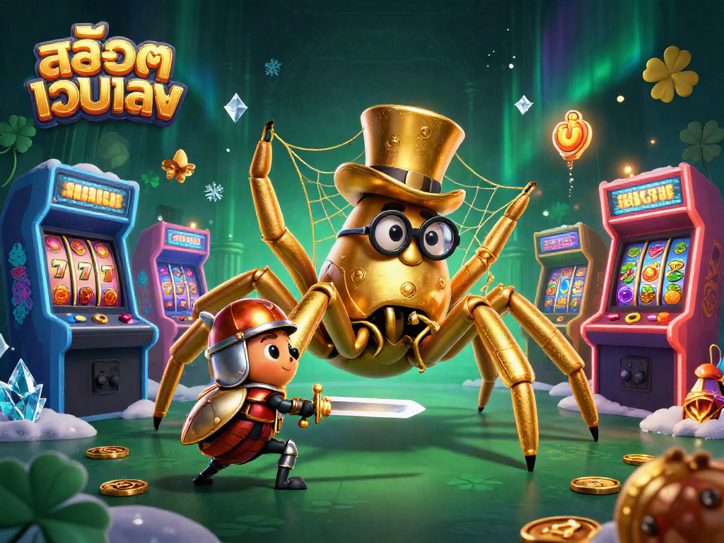 Spin jackpots and win with สล็อตเว็บตรง in this vibrant casino-themed illustration