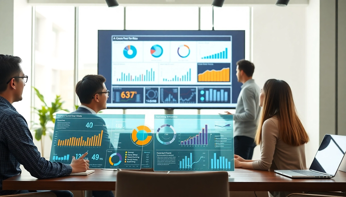 Analyze data using AI for competitor analysis in a modern office with dynamic displays.