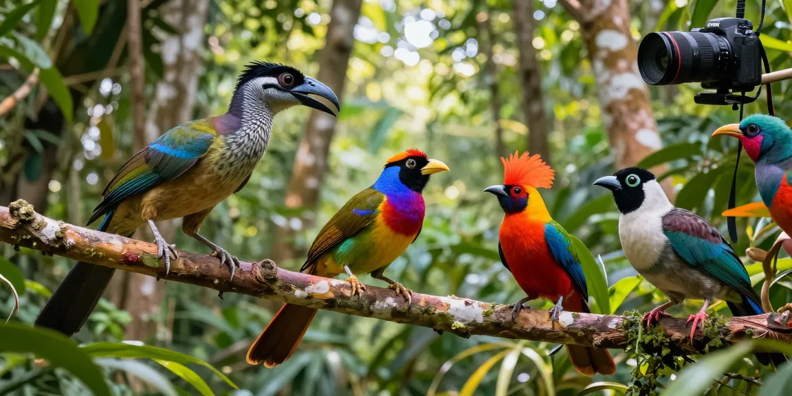 Explore the fascinating world of unique birds with rokok88 login, showcasing their quirky behaviors and vibrant colors in a tropical forest.