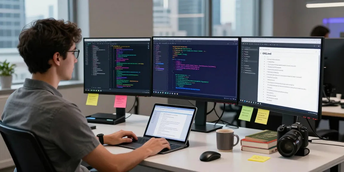 Professional developer working on openclaw ai project in a modern tech workspace with coding screens and collaborative materials.