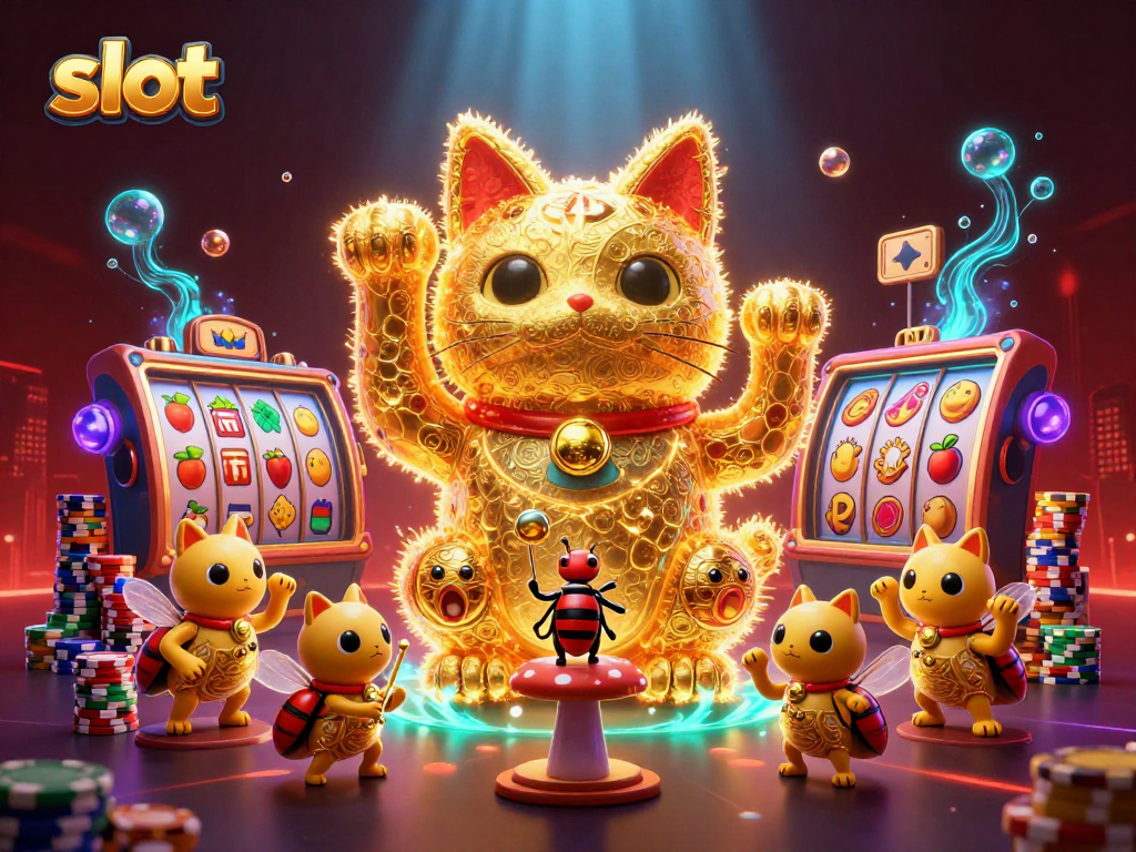 Experience thrilling slots with this vibrant illustration featuring lucky symbols and casino elements.